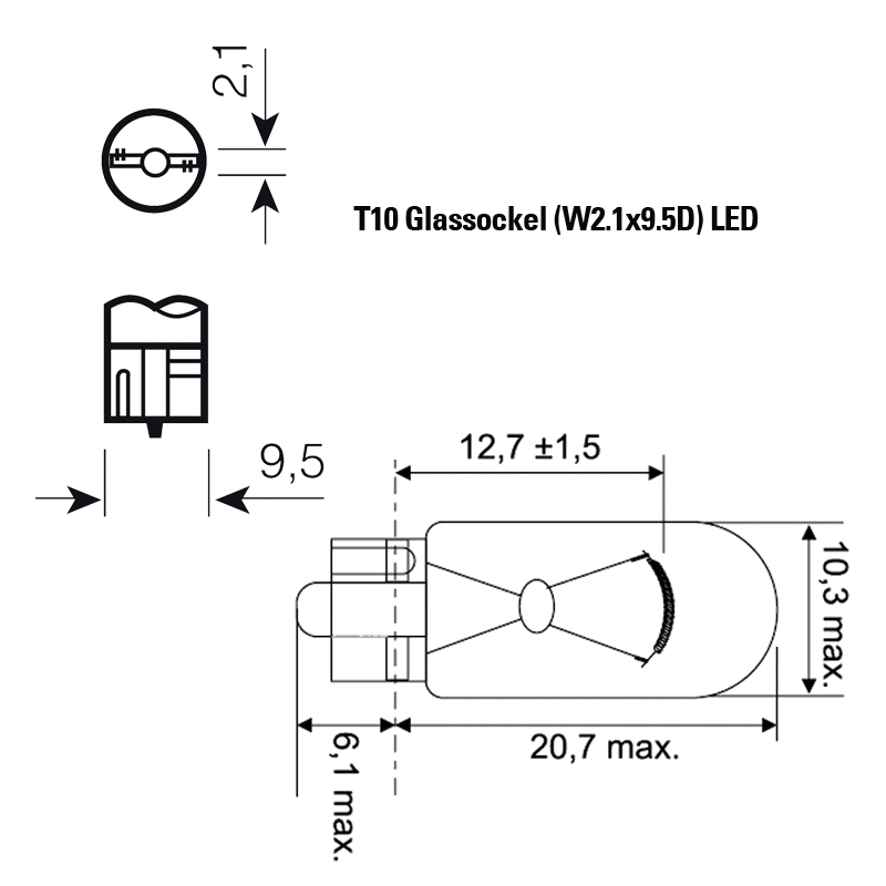 LED- Glassockel XBIKE (Paar) Standard 12V AC/DC (Sockel: T10 - W5W)
